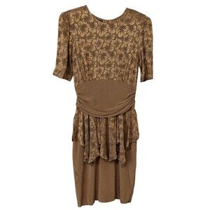 Vintage 80s Phoebe Drop Waist Layered Shoulder Pad Midi Dress See Measurements 8